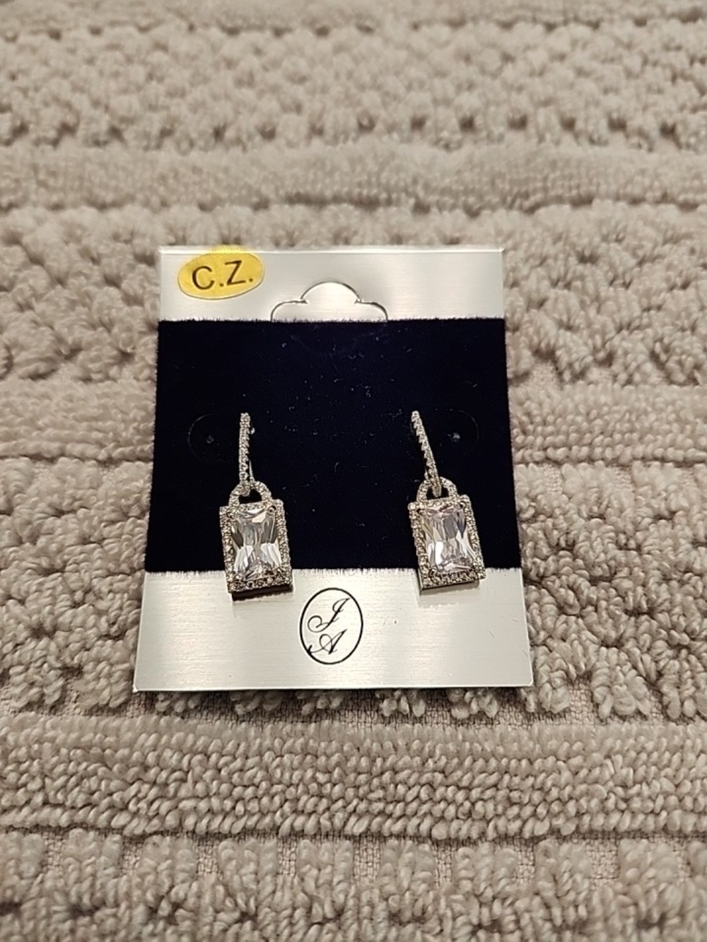 Clear Cubic Zirconia Rectangle Drop Earrings with Pavé Hooks